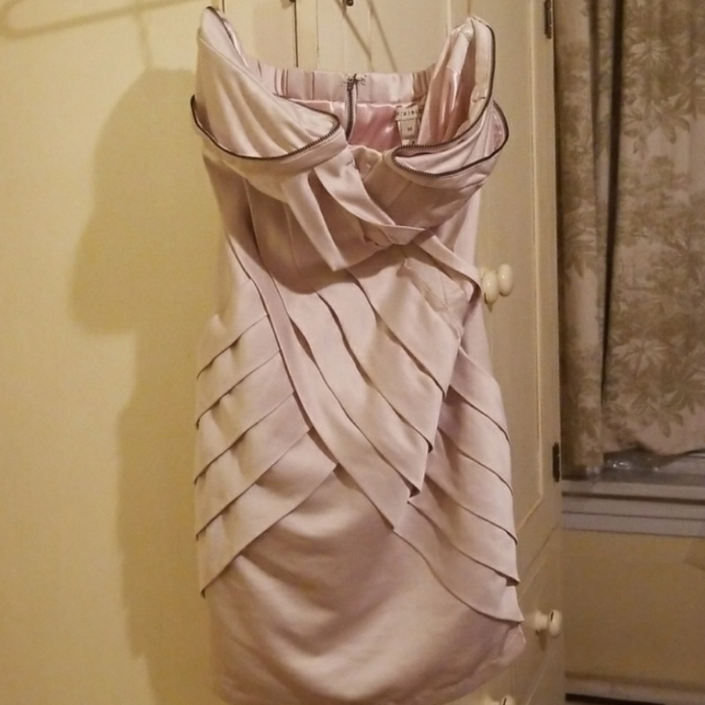 Blush Strapless Mini Dress With Zipper Details